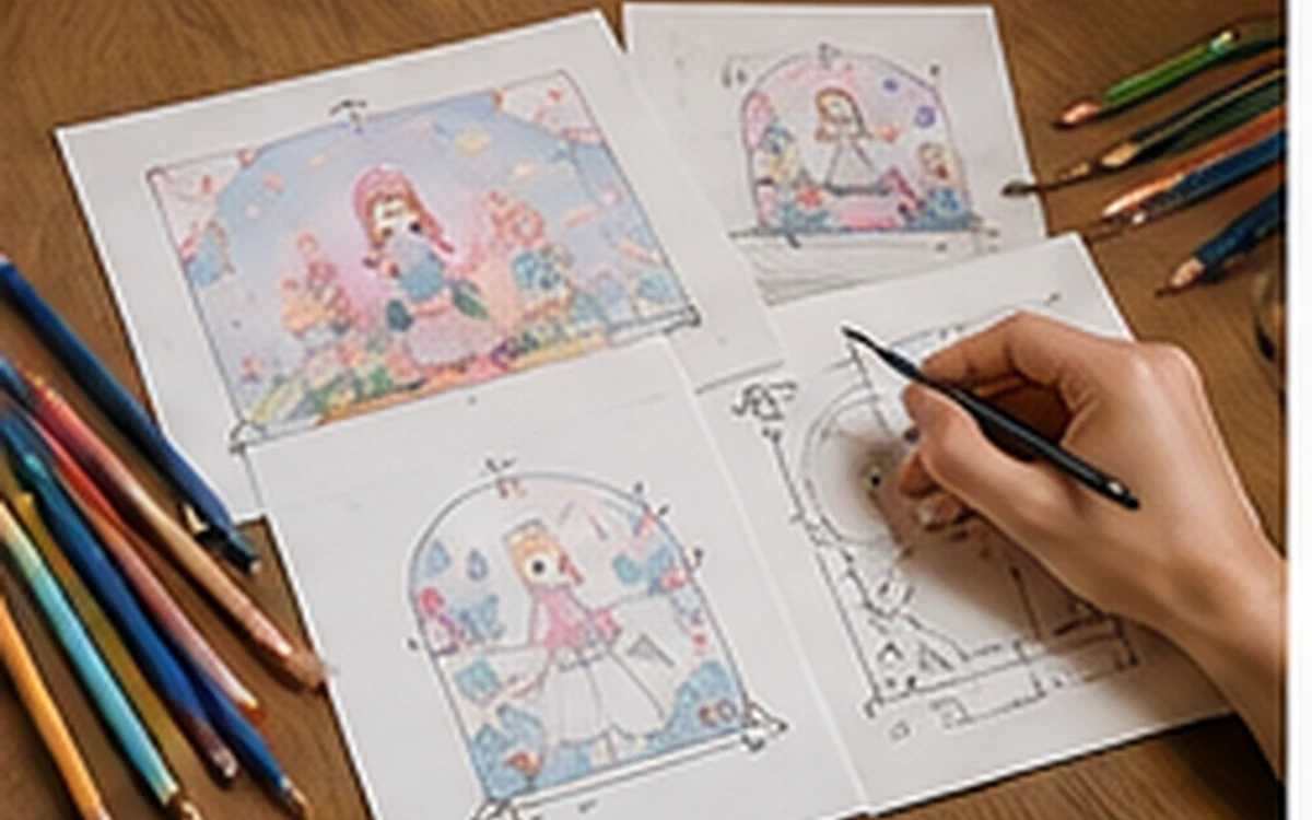 Paso tres boceto de presentación infantil