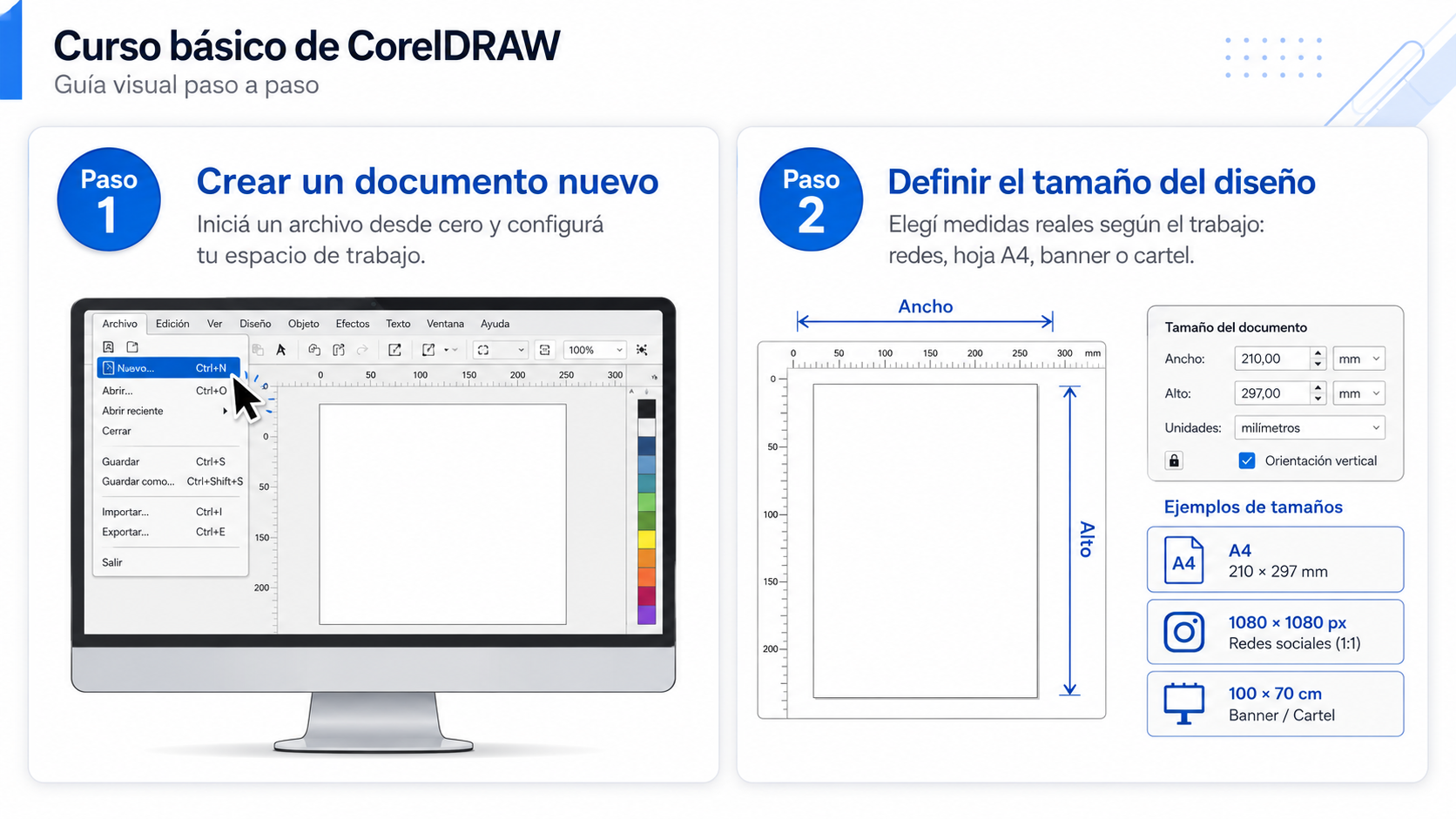 Crear documento y definir tamaño en CorelDRAW