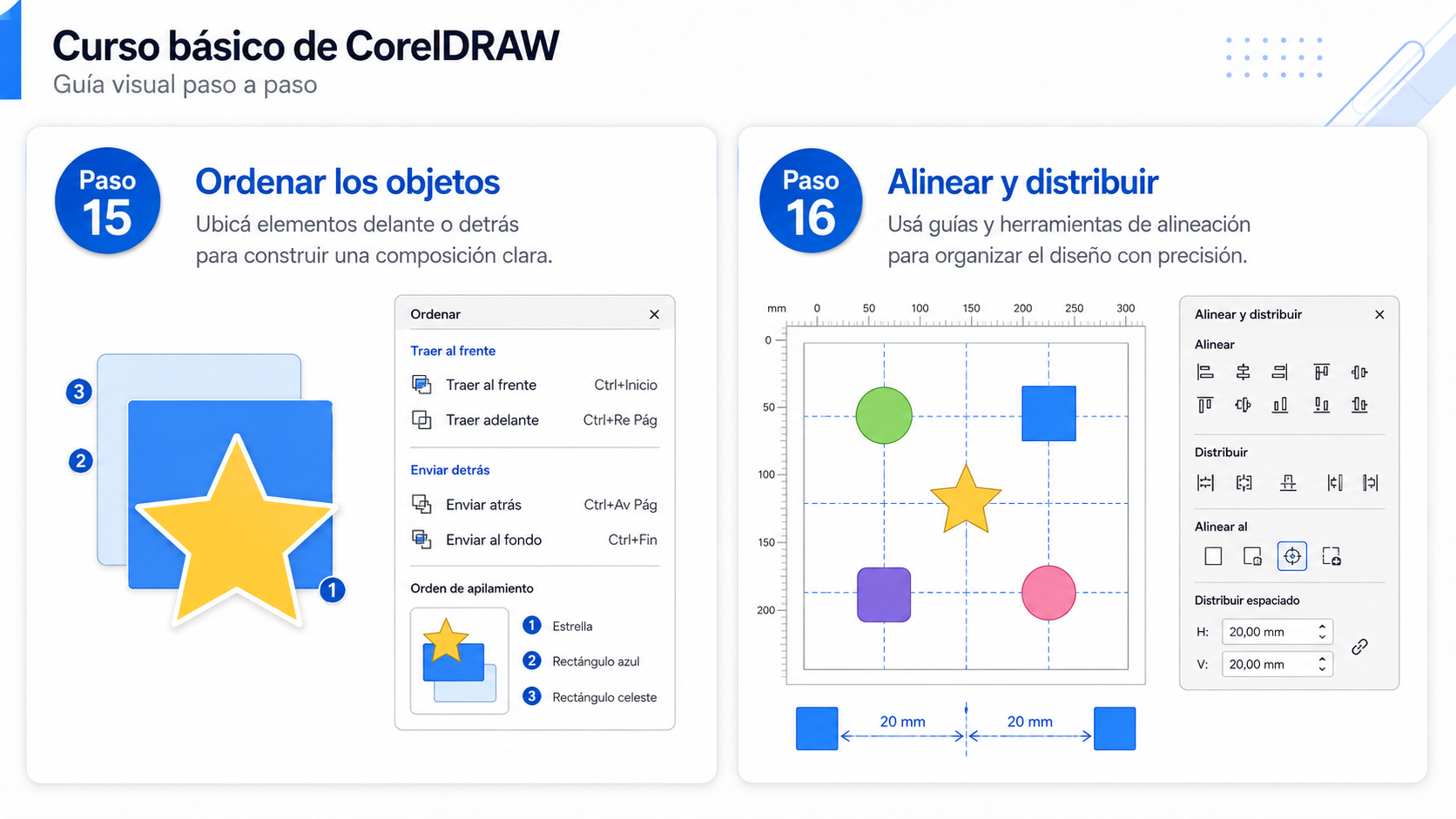Ordenar alinear y distribuir objetos en CorelDRAW