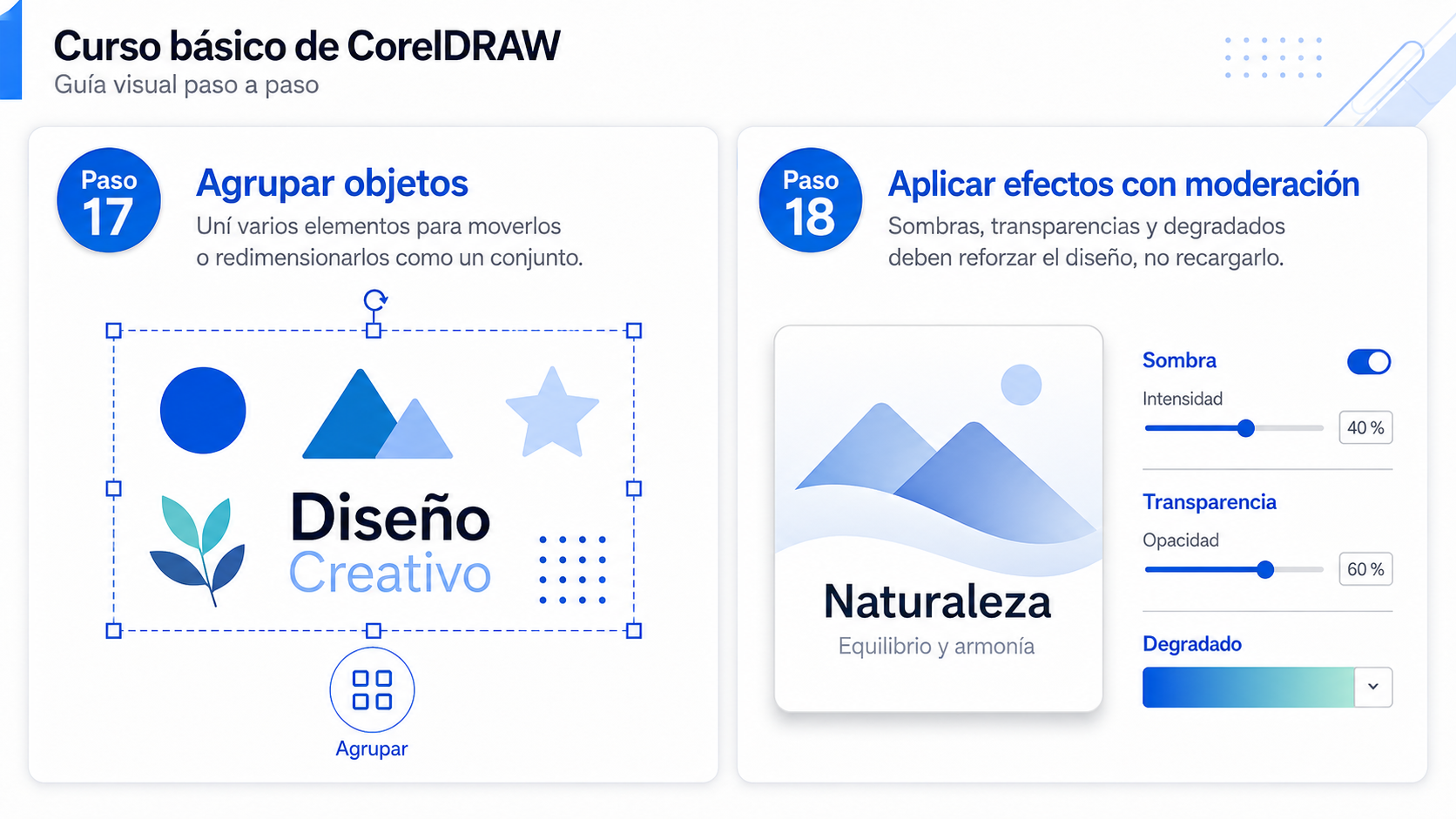 Agrupar objetos y aplicar efectos en CorelDRAW