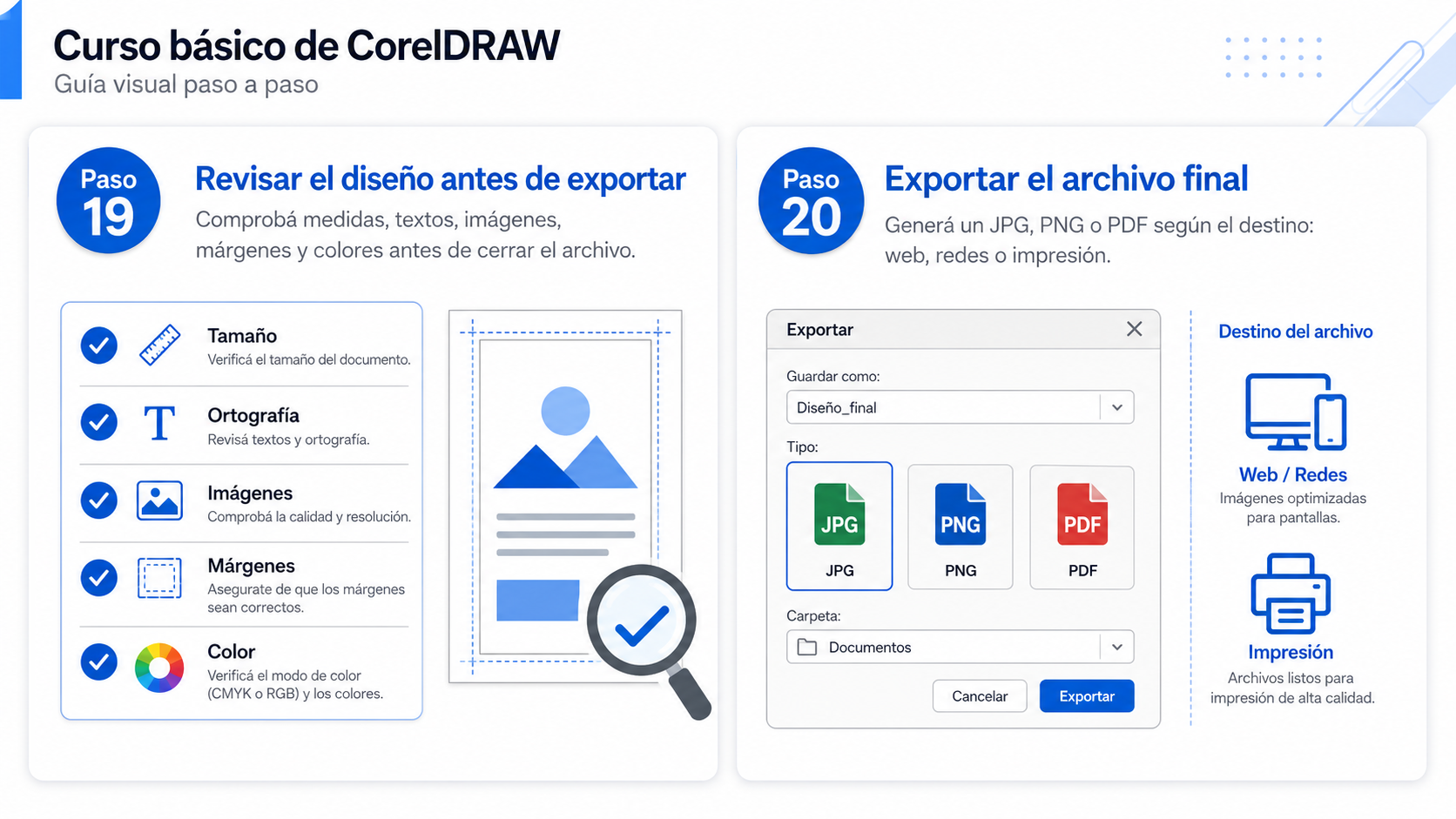 Revisar y exportar archivos en CorelDRAW