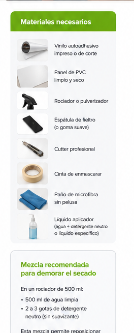 Materiales necesarios para aplicar vinilo autoadhesivo sobre PVC