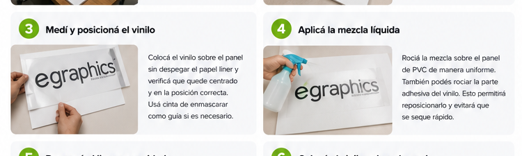 Pasos 3 y 4: medir, posicionar y aplicar solución sobre PVC