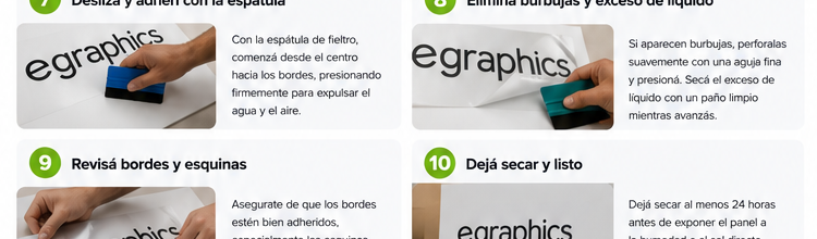Pasos 7 y 8: espatular y eliminar aire y líquido del vinilo